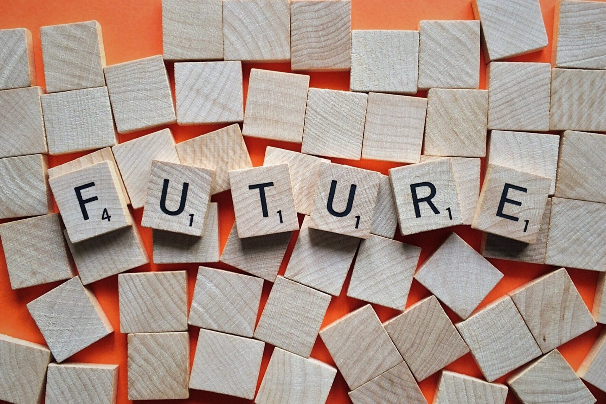 Holzbuchstaben bilden das Wort FUTURE